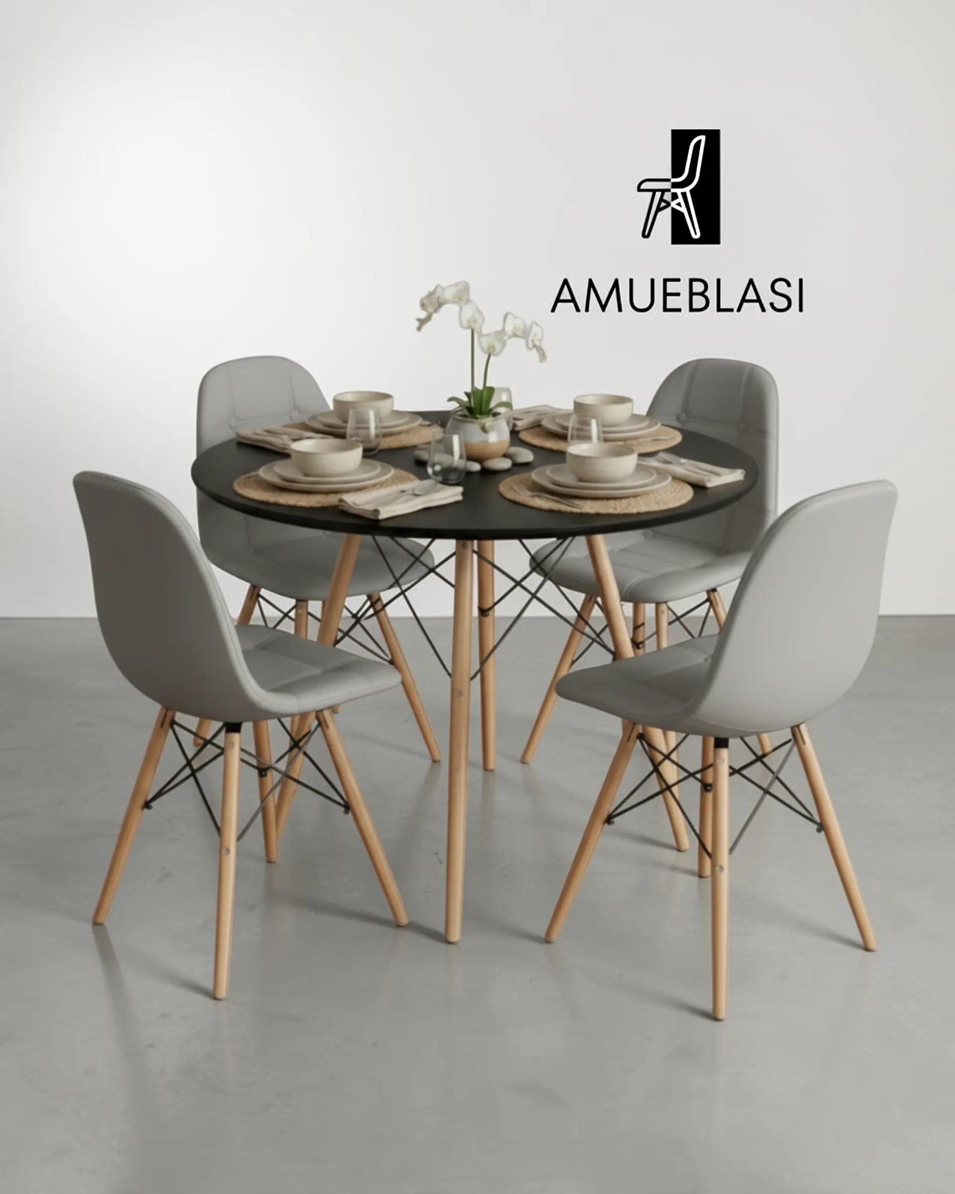 Comedor Redondo Melamina Eames 4 Sillas Buckle  23