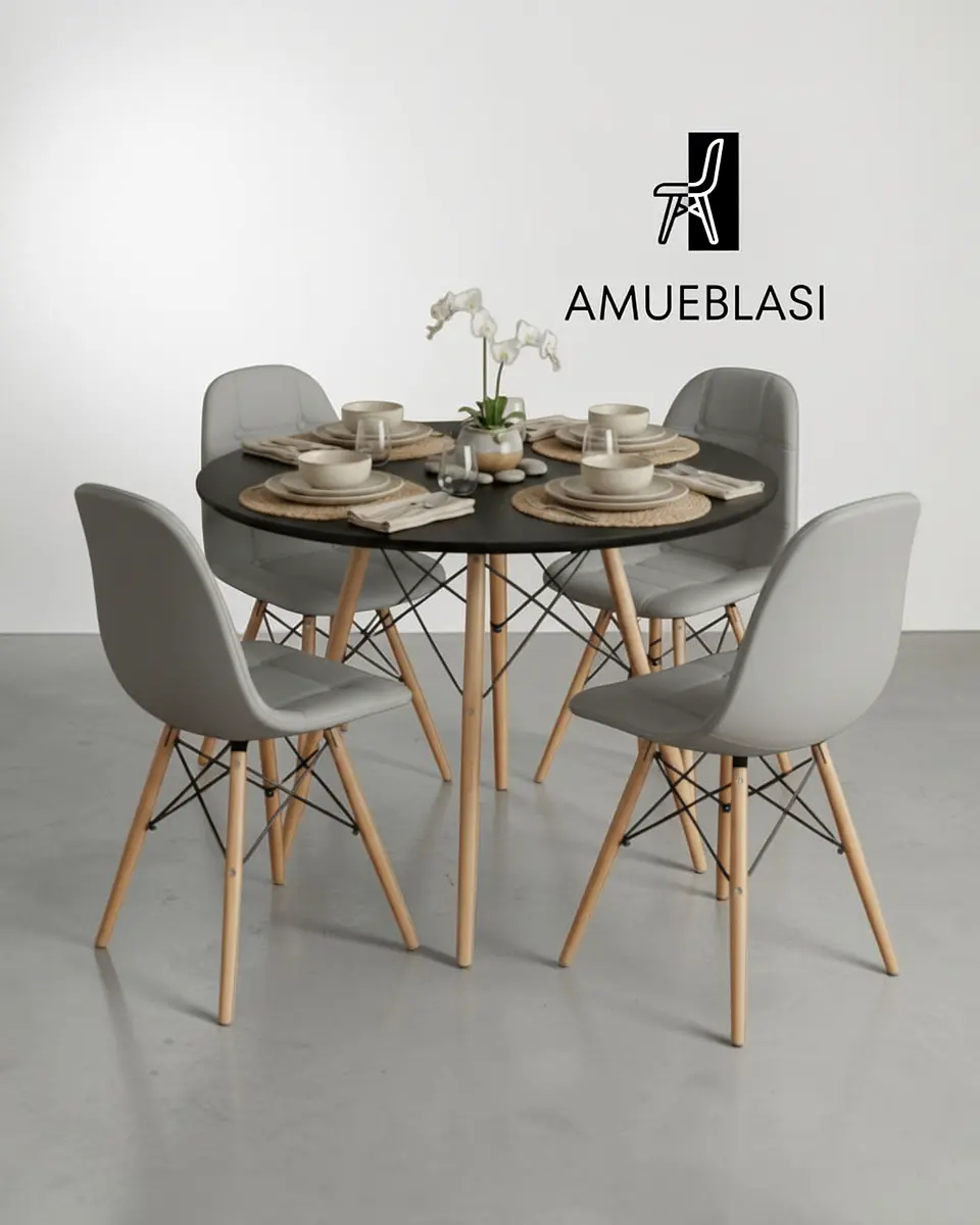Comedor Redondo Melamina Eames 4 Sillas Buckle  23