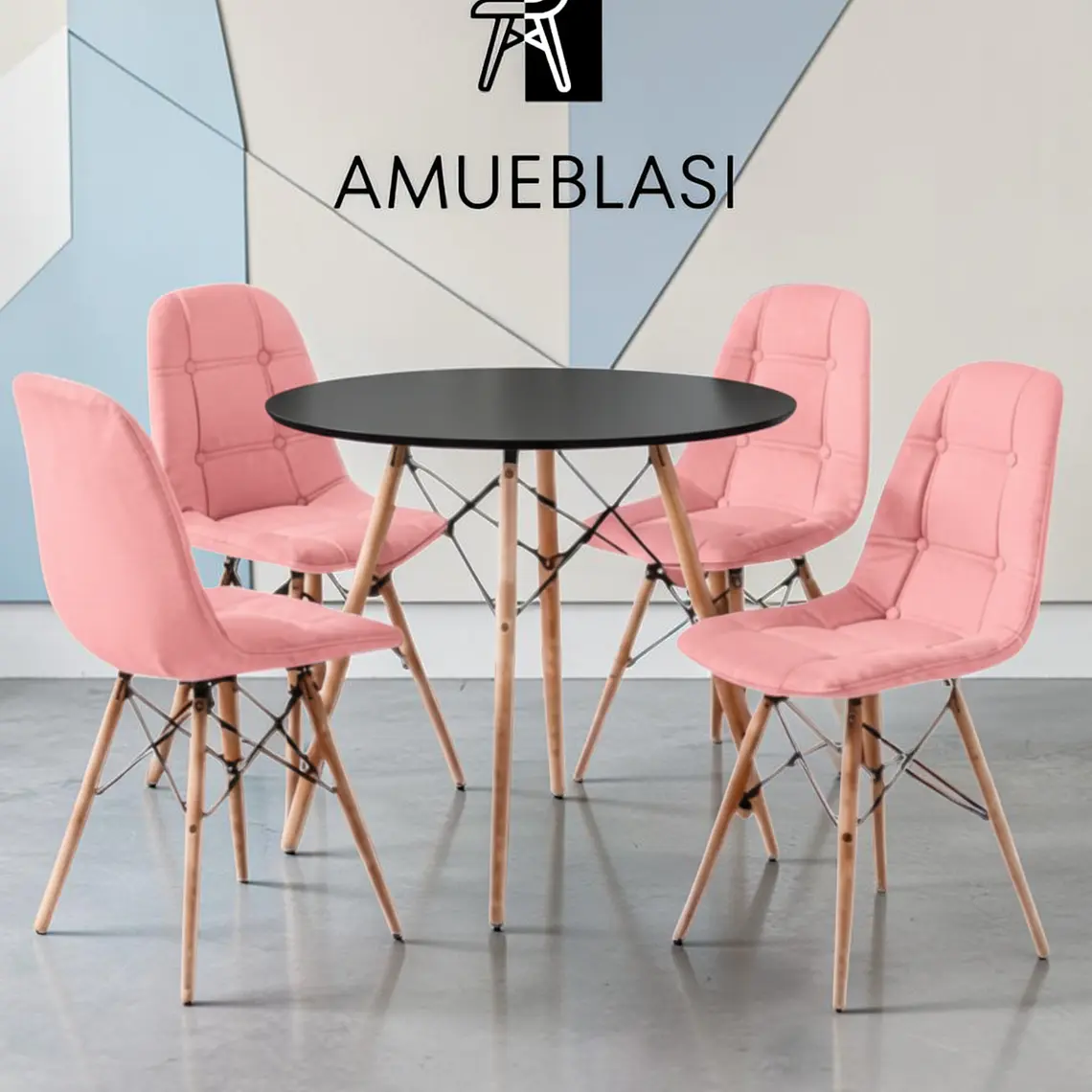 Comedor Redondo Melamina 4 Sillas Buckle – Mesa Eames 24
