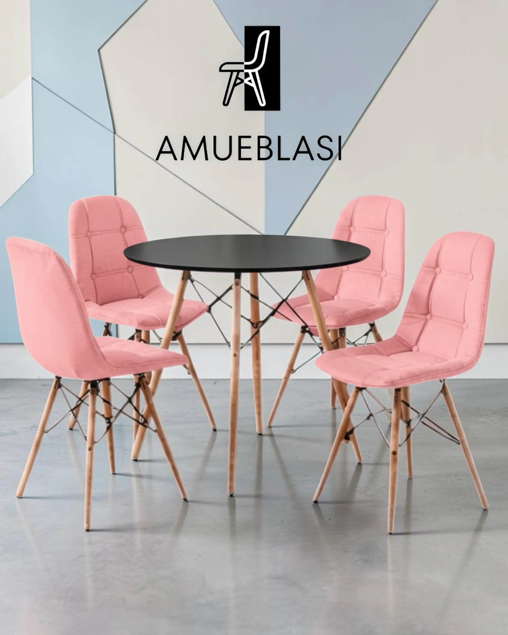 Comedor Redondo Melamina Eames 4 Sillas Buckle  24