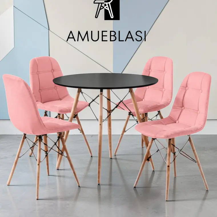 Comedor Redondo Melamina 4 Sillas Buckle – Mesa Eames 24