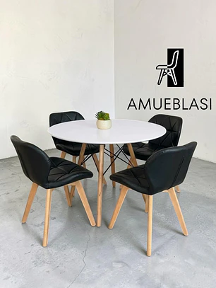 Comedor Mesa Redonda Melamina Eames + 4 Sillas Radar Fiori