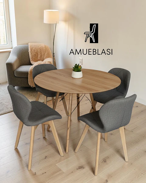Comedor Redondo Melamina Eames con Sillas Radar Fiori 
