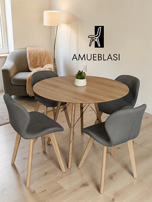 Comedor Mesa Redonda Melamina Eames + 4 Sillas Radar Fiori