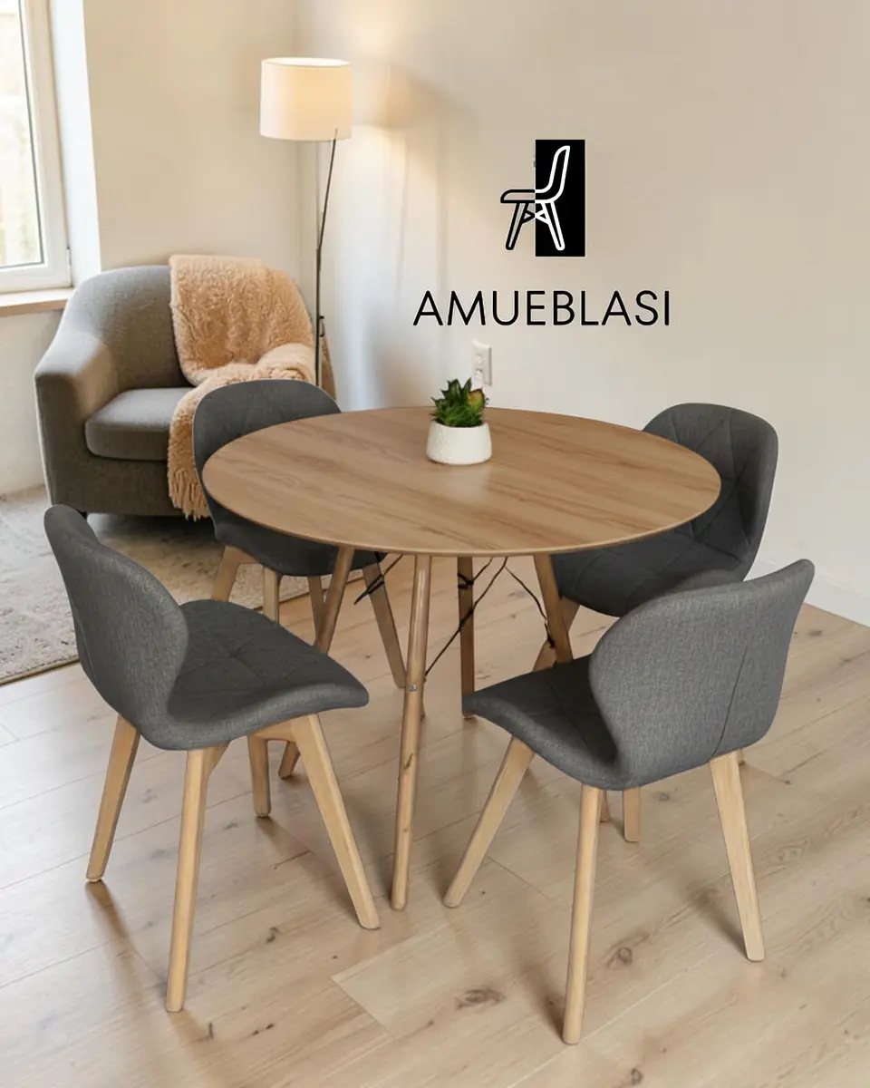 Comedor Redondo Melamina Eames con Sillas Radar Fiori  1