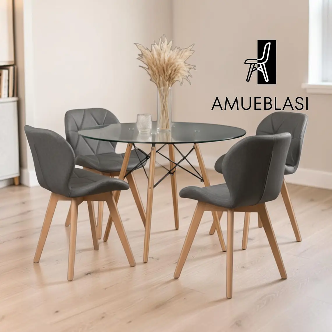 Comedor Redondo Vidrio 4 Sillas Radar Fiori – Mesa Eames 80cm 3