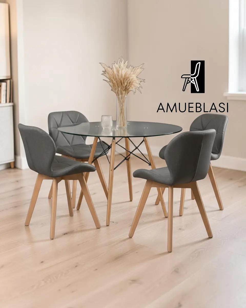 Comedor Redondo Vidrio Eames con Sillas Radar Fiori  3