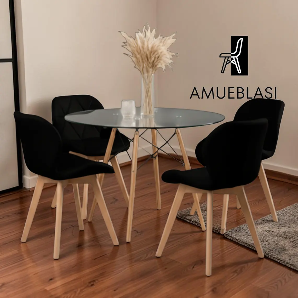 Comedor Redondo Vidrio 4 Sillas Radar Fiori – Mesa Eames 80cm 4