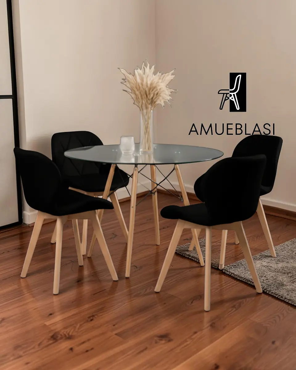 Comedor Redondo Vidrio Eames con Sillas Radar Fiori  4