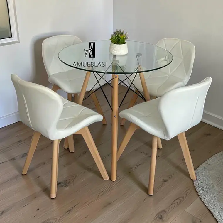 Comedor Redondo Vidrio 4 Sillas Radar Fiori – Mesa Eames 80cm 2