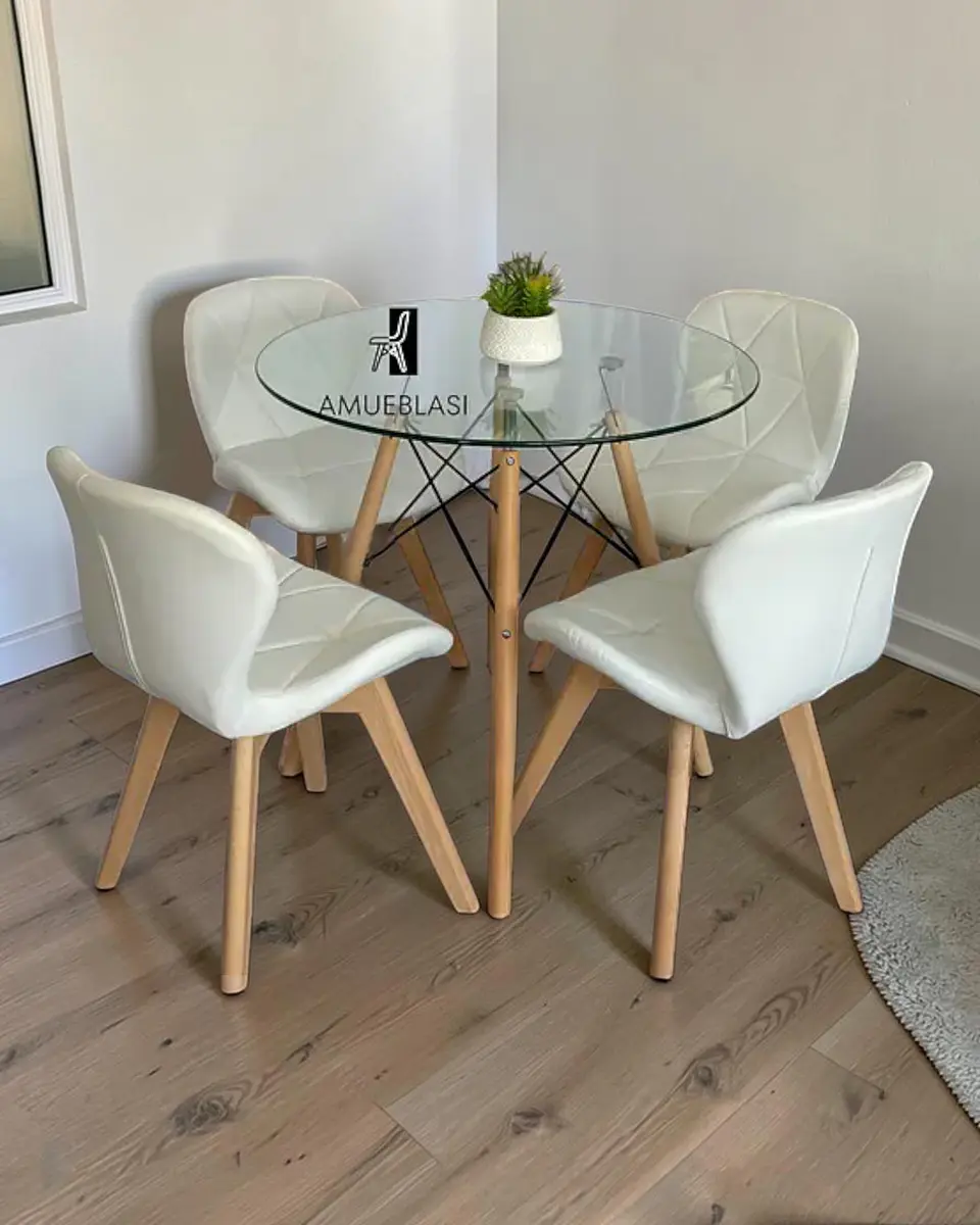 Comedor Redondo Vidrio Eames con Sillas Radar Fiori  2