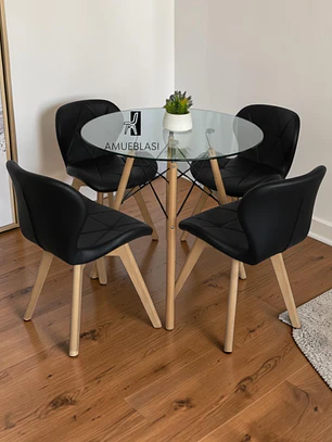 Comedor Mesa Redonda Vidrio Eames + 4 Sillas Radar Fiori