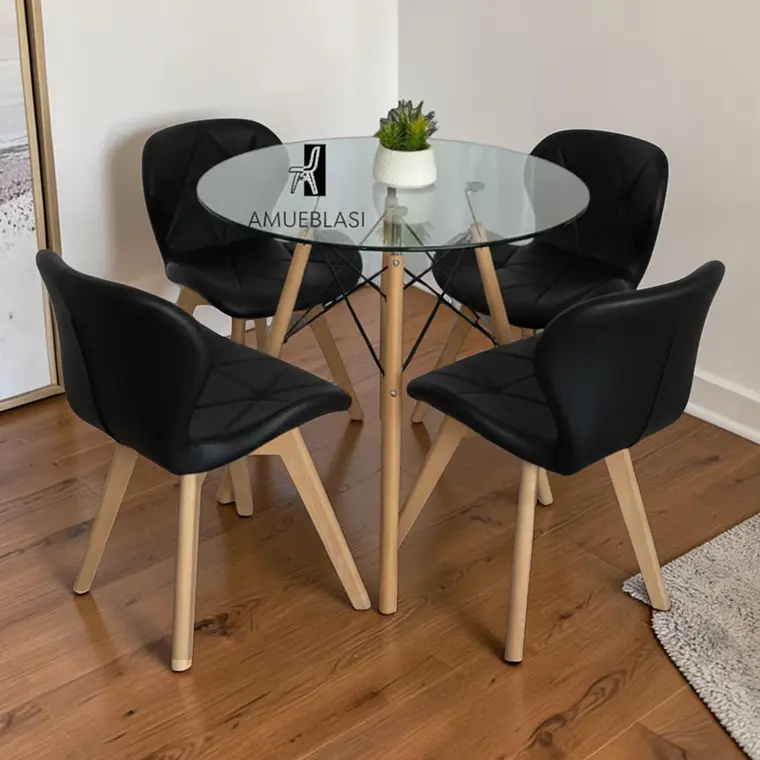 Comedor Redondo Vidrio 4 Sillas Radar Fiori – Mesa Eames 80cm 1