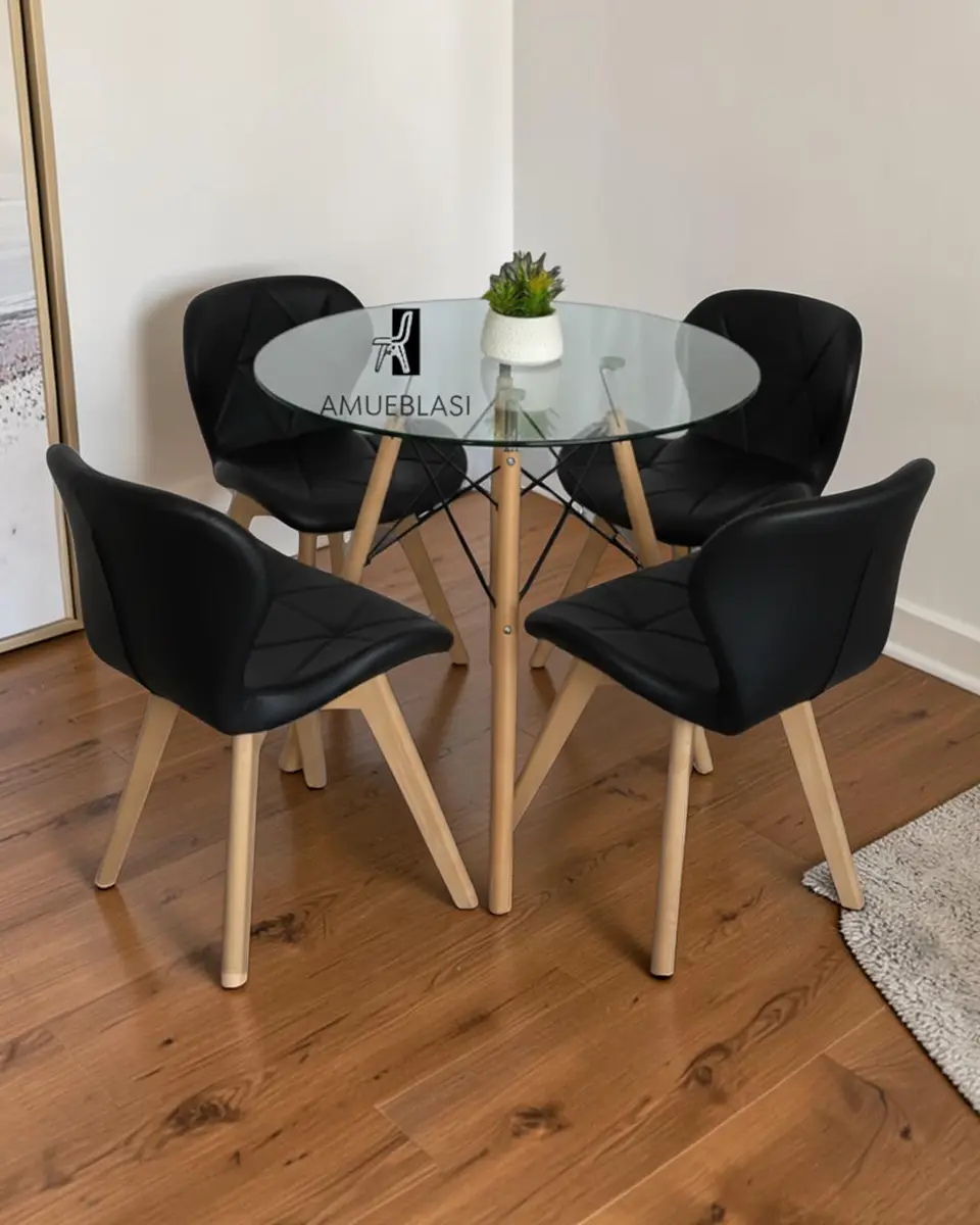 Comedor Redondo Vidrio Eames con Sillas Radar Fiori  1