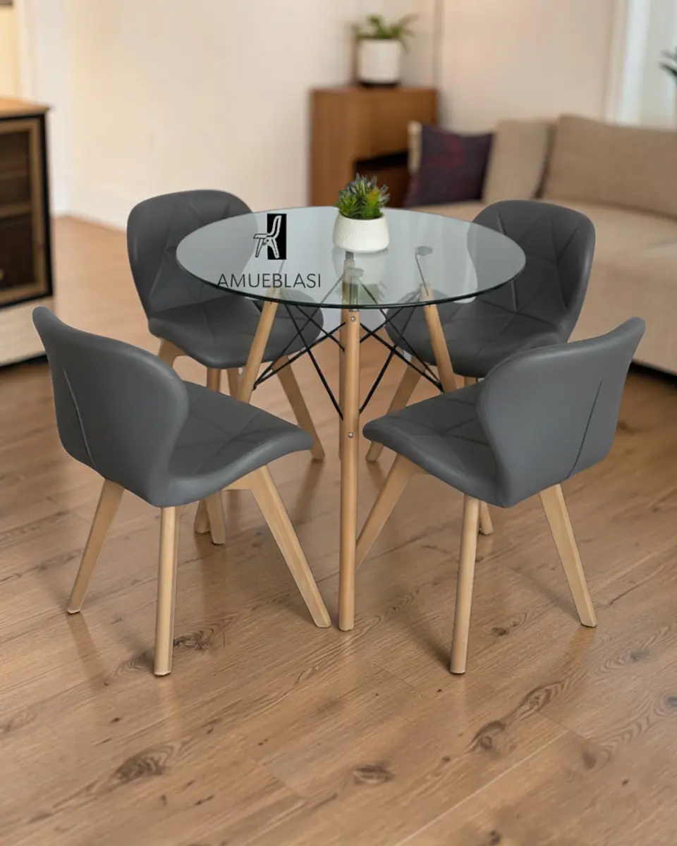 Comedor Redondo Vidrio Eames con Sillas Radar Fiori  5