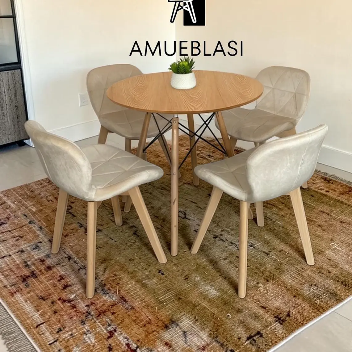 Comedor Mesa Redondas Melamina Eames + 4 Sillas Radar Velvet 13