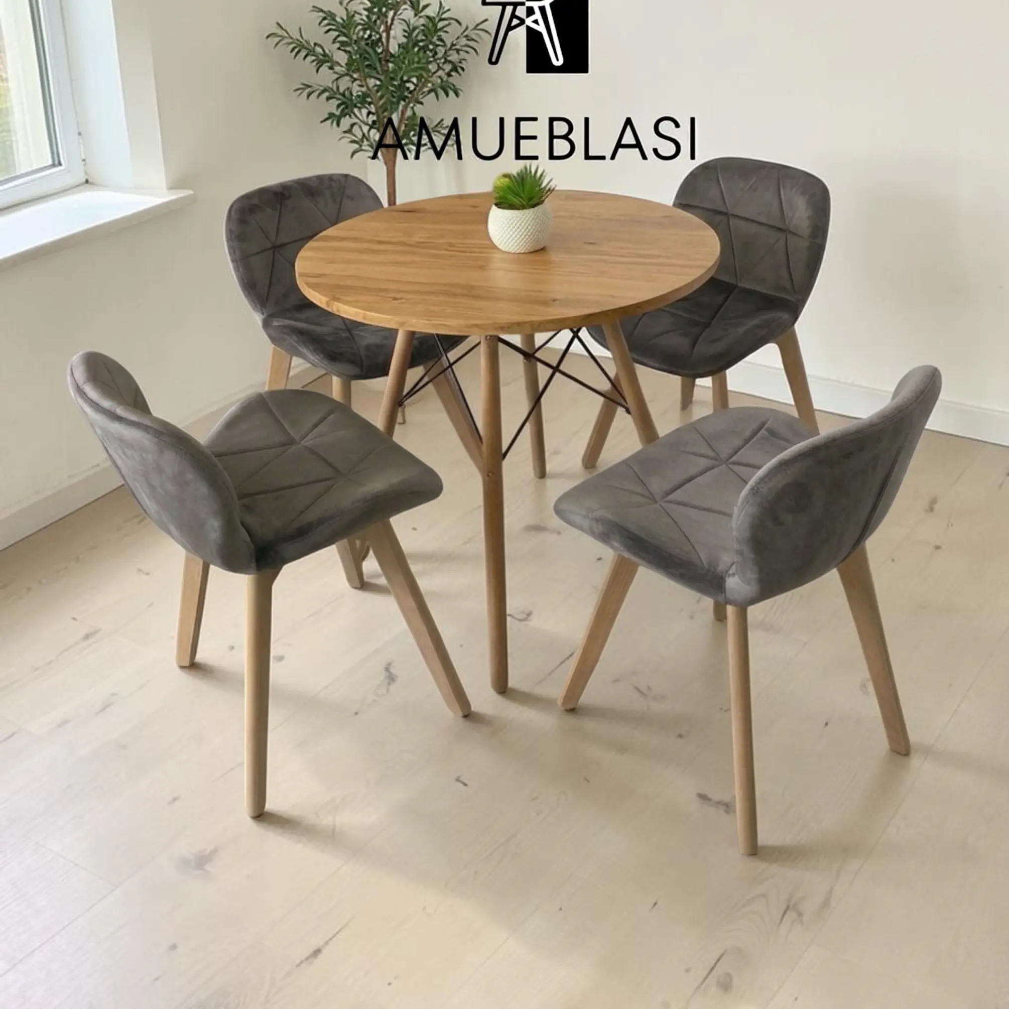 Comedor Redondo Melamina 4 Sillas Radar Velvet – Mesa Eames 16