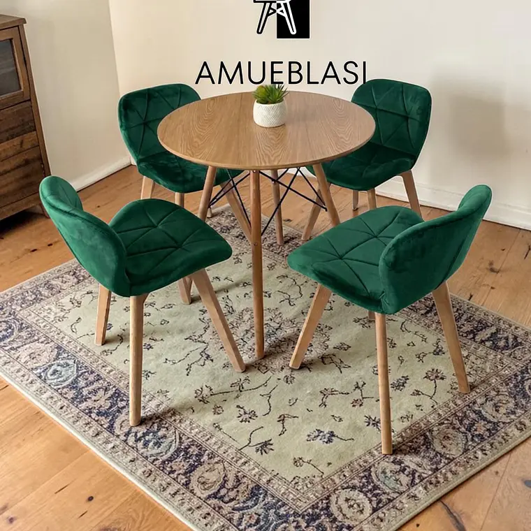 Comedor Mesa Redondas Melamina Eames + 4 Sillas Radar Velvet 17