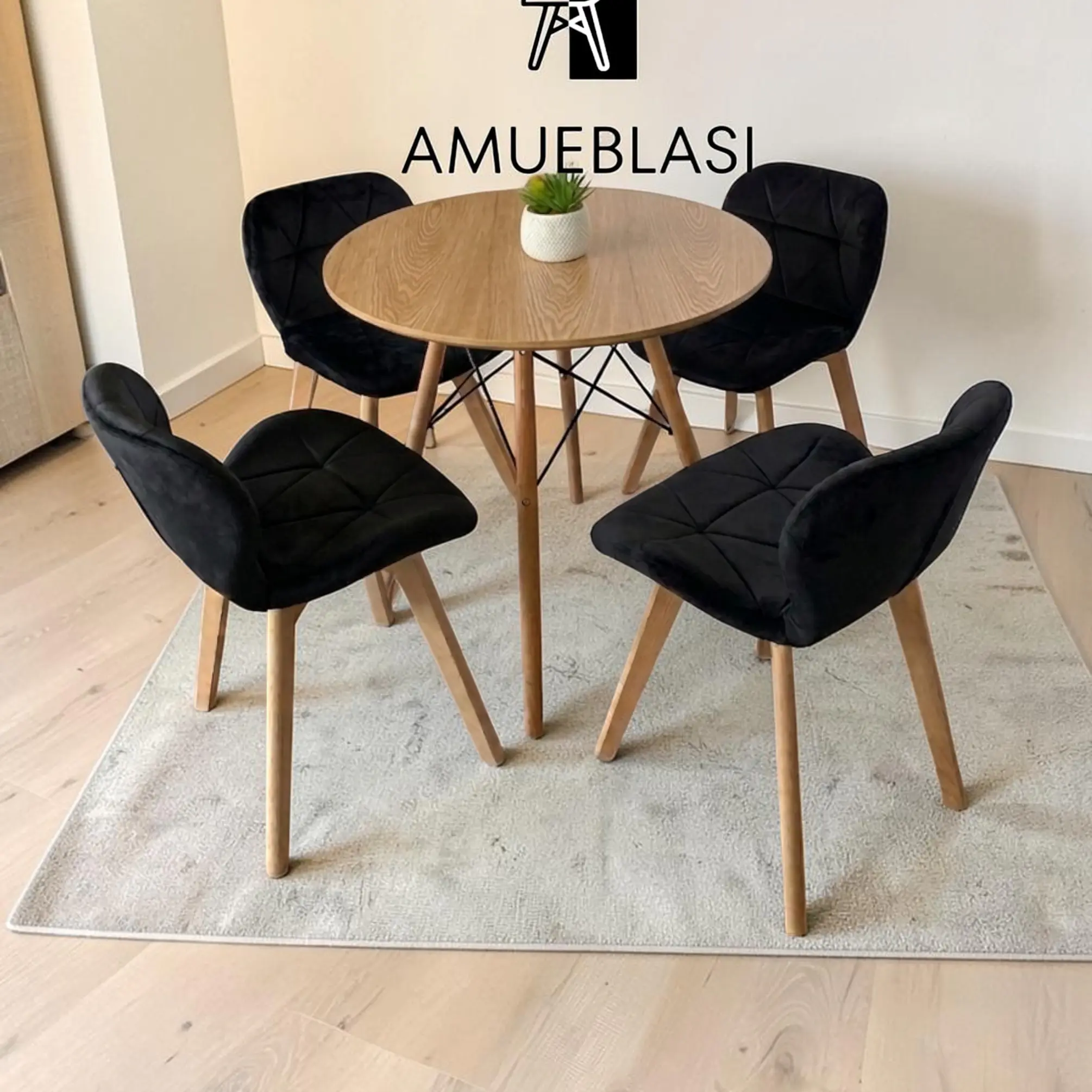 Comedor Redondo Melamina 4 Sillas Radar Velvet – Mesa Eames 21