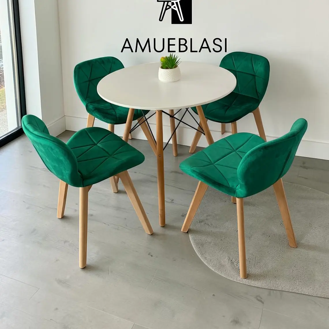 Comedor Mesa Redondas Melamina Eames + 4 Sillas Radar Velvet 23