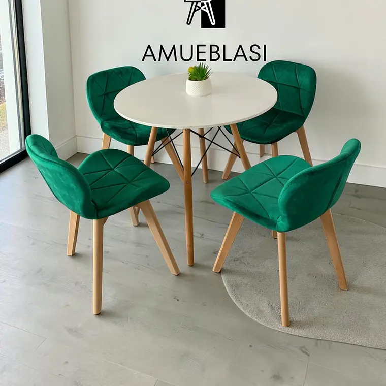 Comedor Mesa Redondas Melamina Eames + 4 Sillas Radar Velvet 23