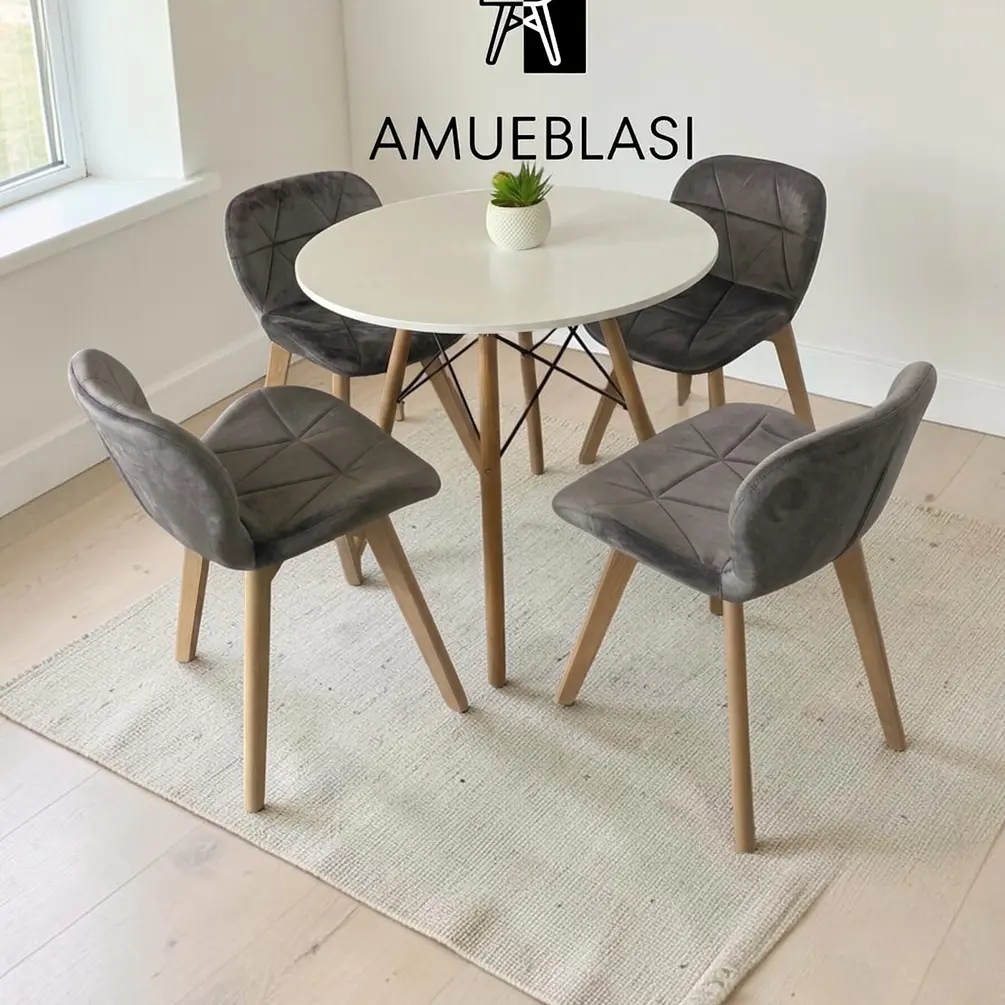 Comedor Redondo Melamina 4 Sillas Radar Velvet – Mesa Eames 24