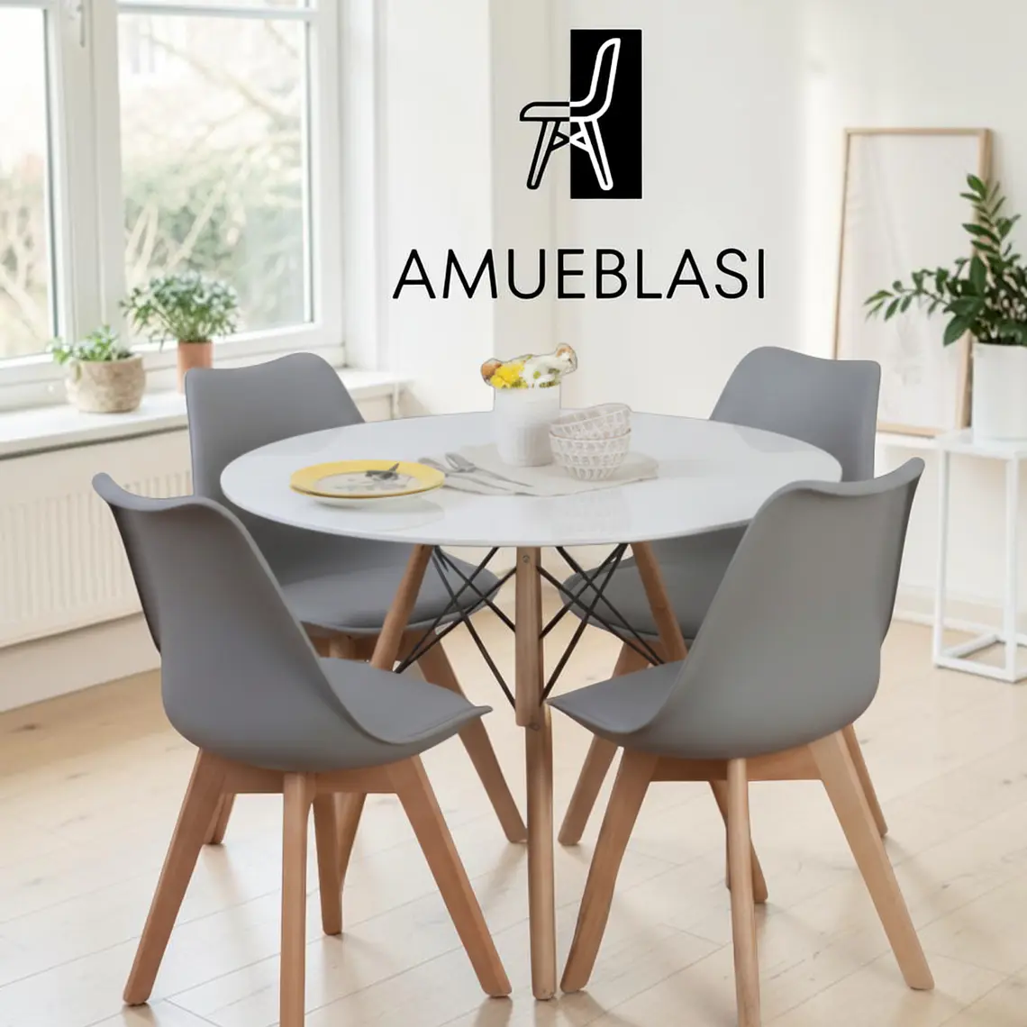 Comedor Redondo Melamina 4 Sillas Tulip – Mesa Eames 17