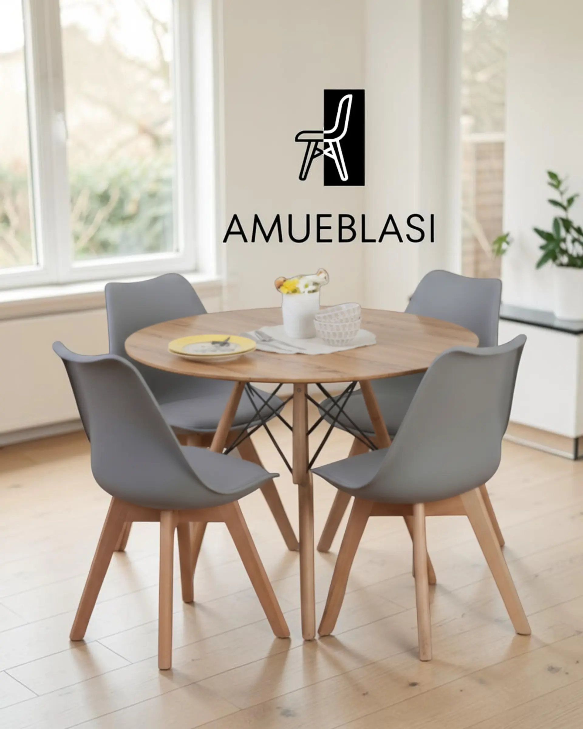 Comedor Redondo Melamina Eames con Sillas Tulip 18