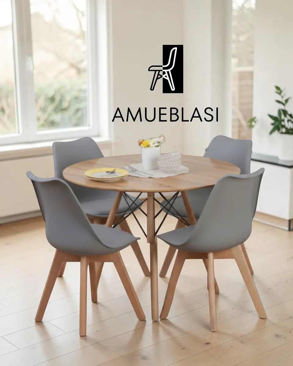 Comedor Redondo Melamina Eames con Sillas Tulip 18