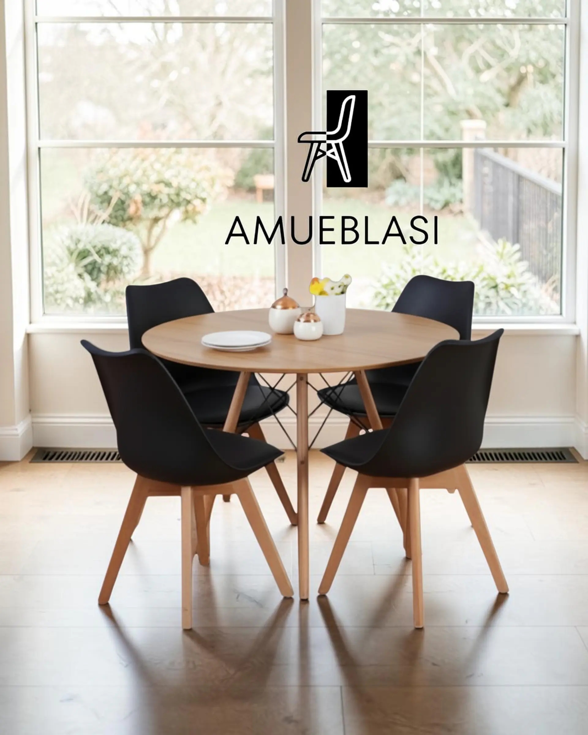 Comedor Redondo Melamina Eames con Sillas Tulip 19
