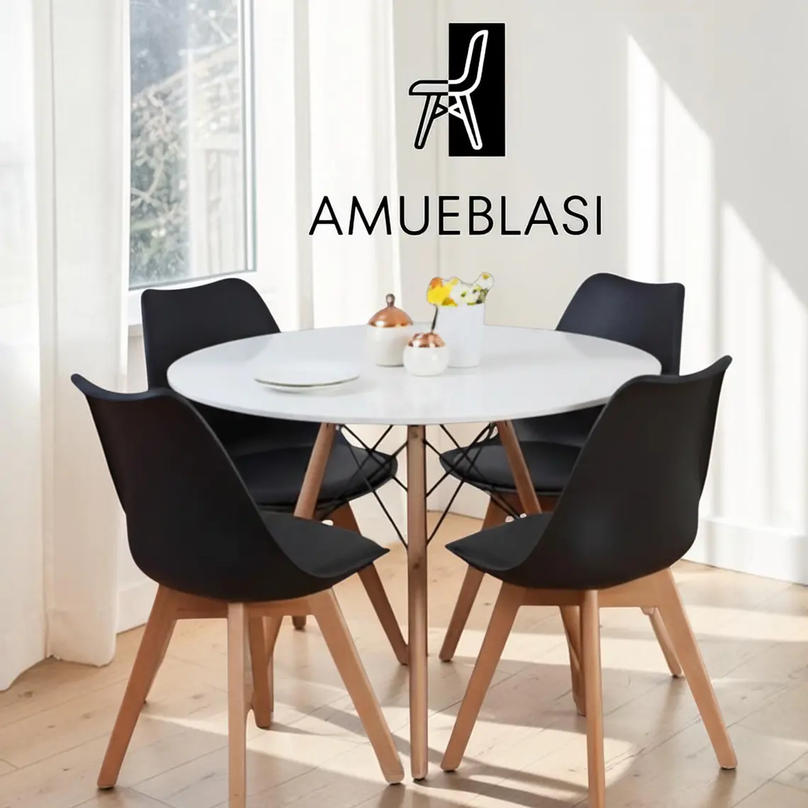 Comedor Redondo Melamina 4 Sillas Tulip – Mesa Eames 20
