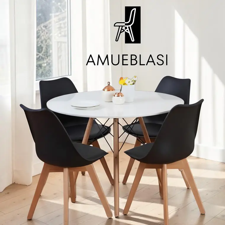 Comedor Redondo Melamina 4 Sillas Tulip – Mesa Eames 20