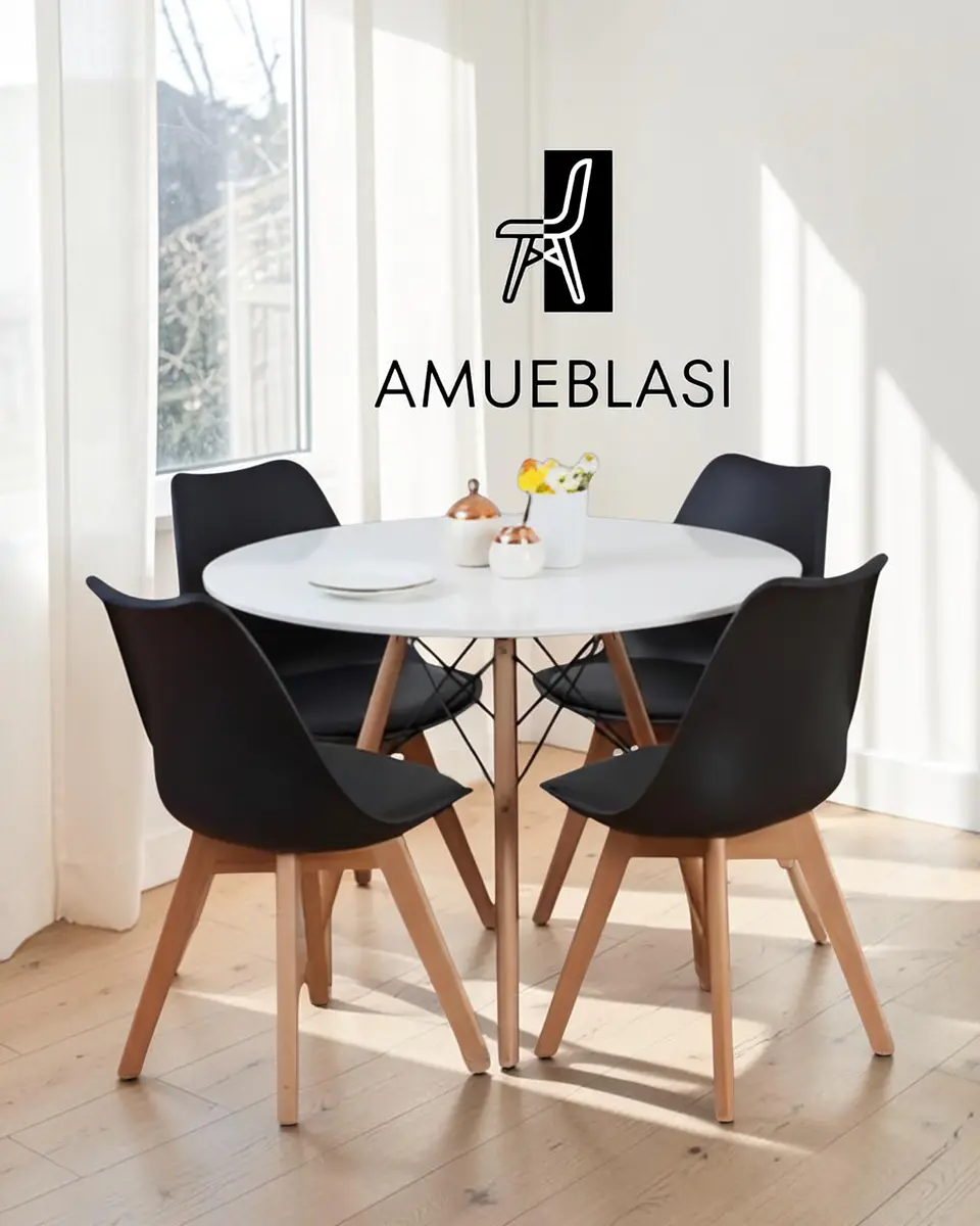 Comedor Redondo Melamina Eames con Sillas Tulip 20