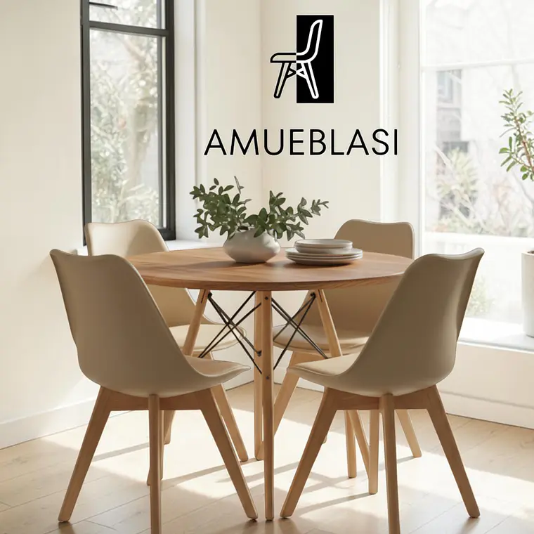 Comedor Redondo Melamina 4 Sillas Tulip – Mesa Eames 21