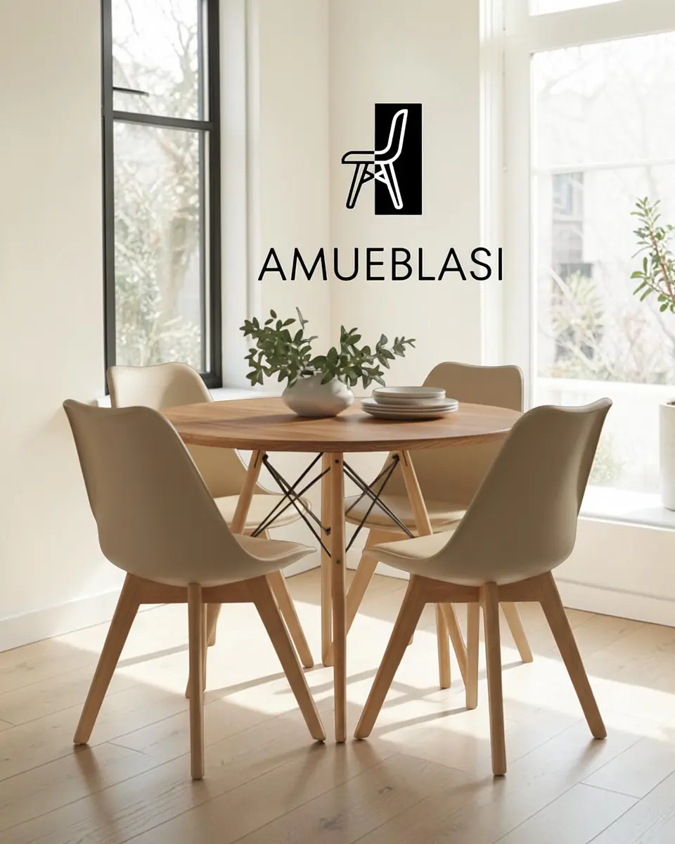 Comedor Redondo Melamina Eames con Sillas Tulip 21