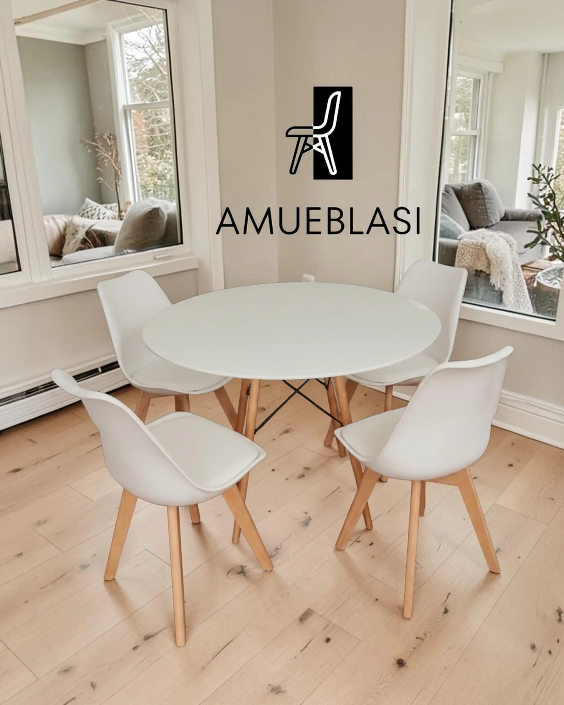 Comedor Redondo Melamina Eames con Sillas Tulip 22