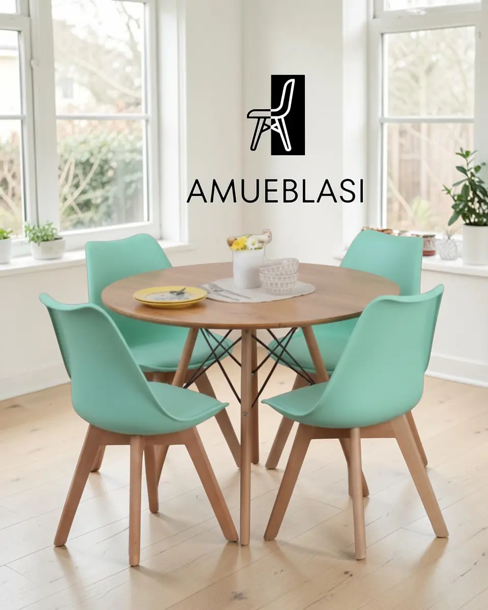 Comedor Redondo Melamina Eames con Sillas Tulip 23