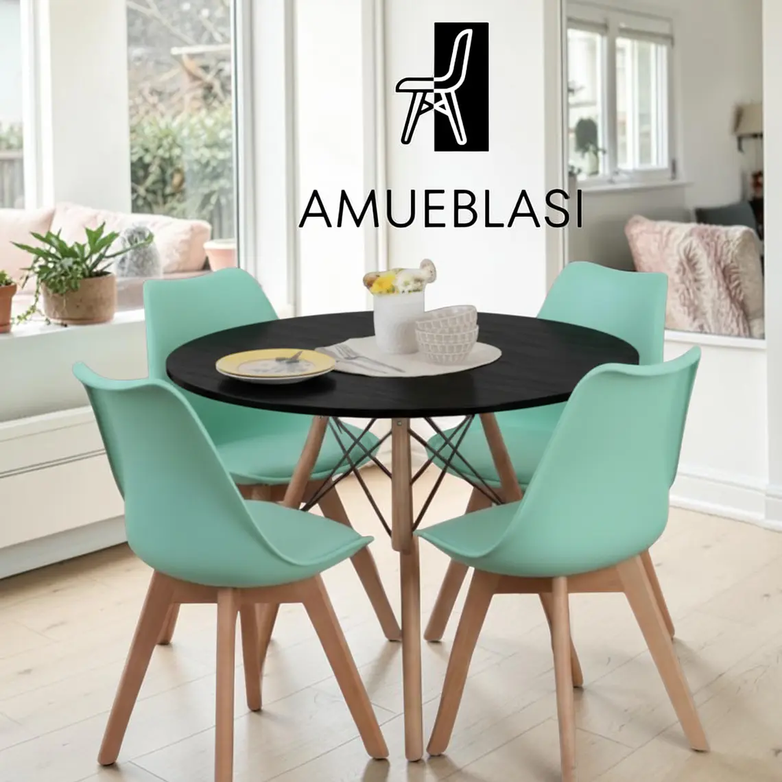 Comedor Redondo Melamina 4 Sillas Tulip – Mesa Eames 24