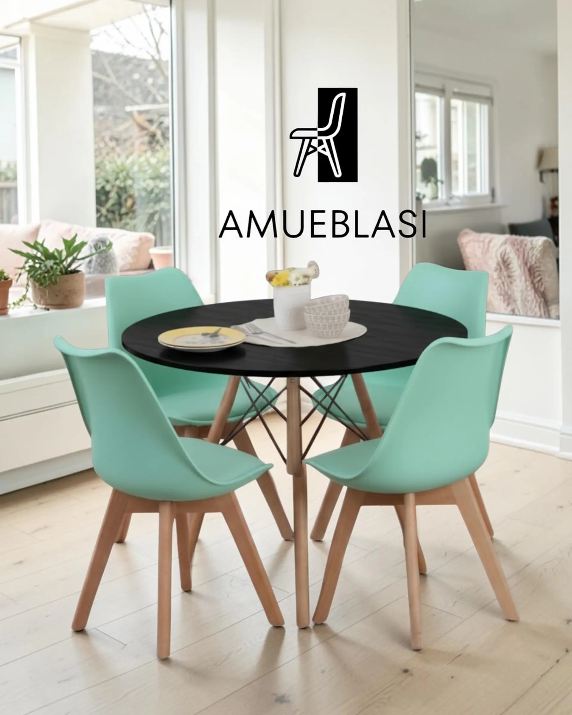 Comedor Redondo Melamina Eames con Sillas Tulip 24