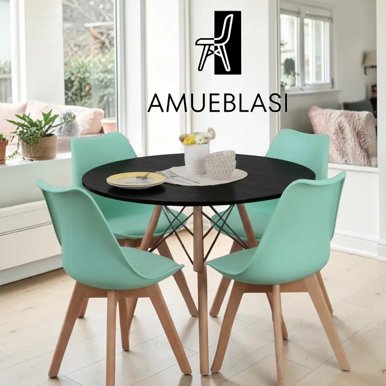 Comedor Redondo Melamina 4 Sillas Tulip – Mesa Eames 24
