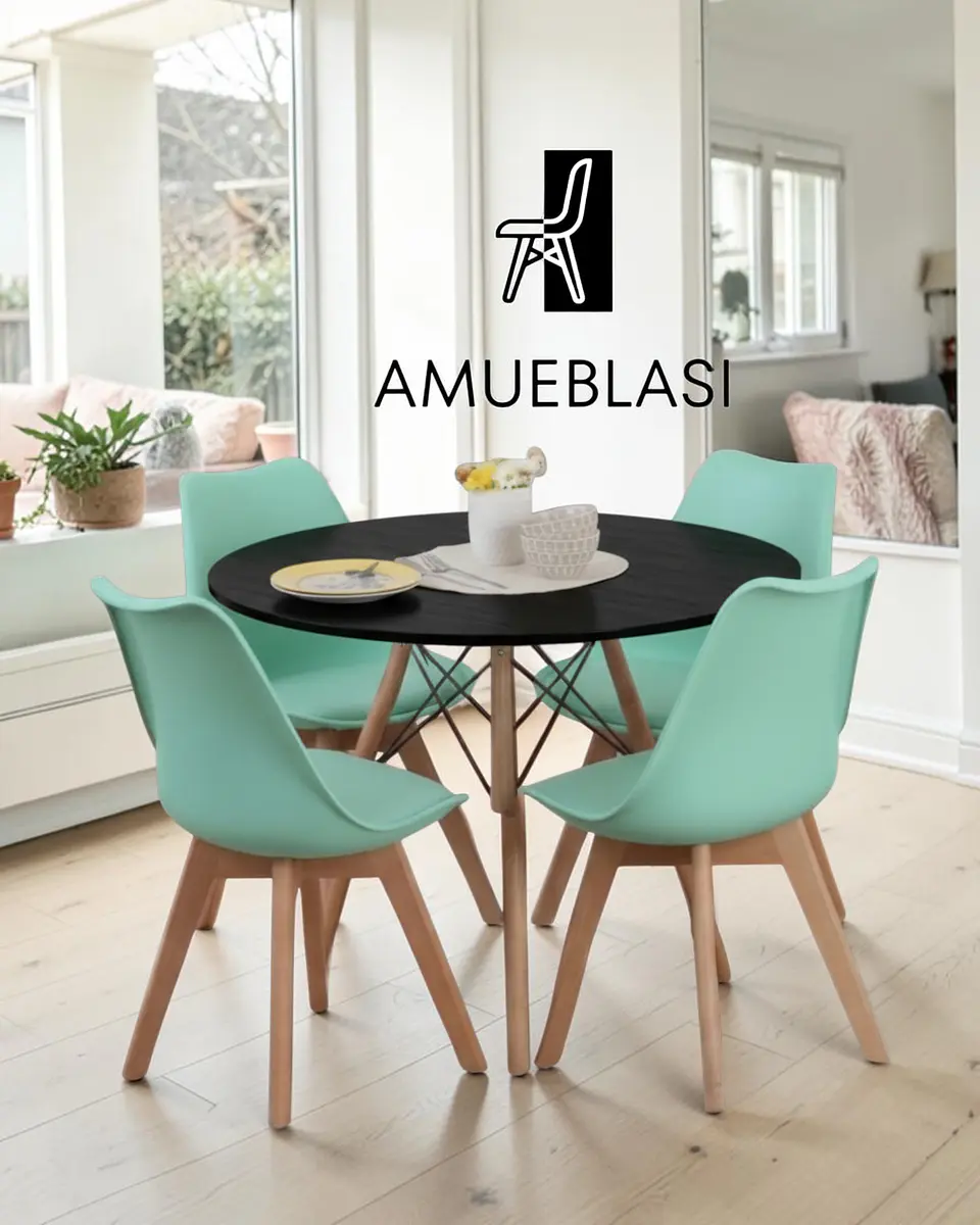 Comedor Redondo Melamina Eames con Sillas Tulip 24
