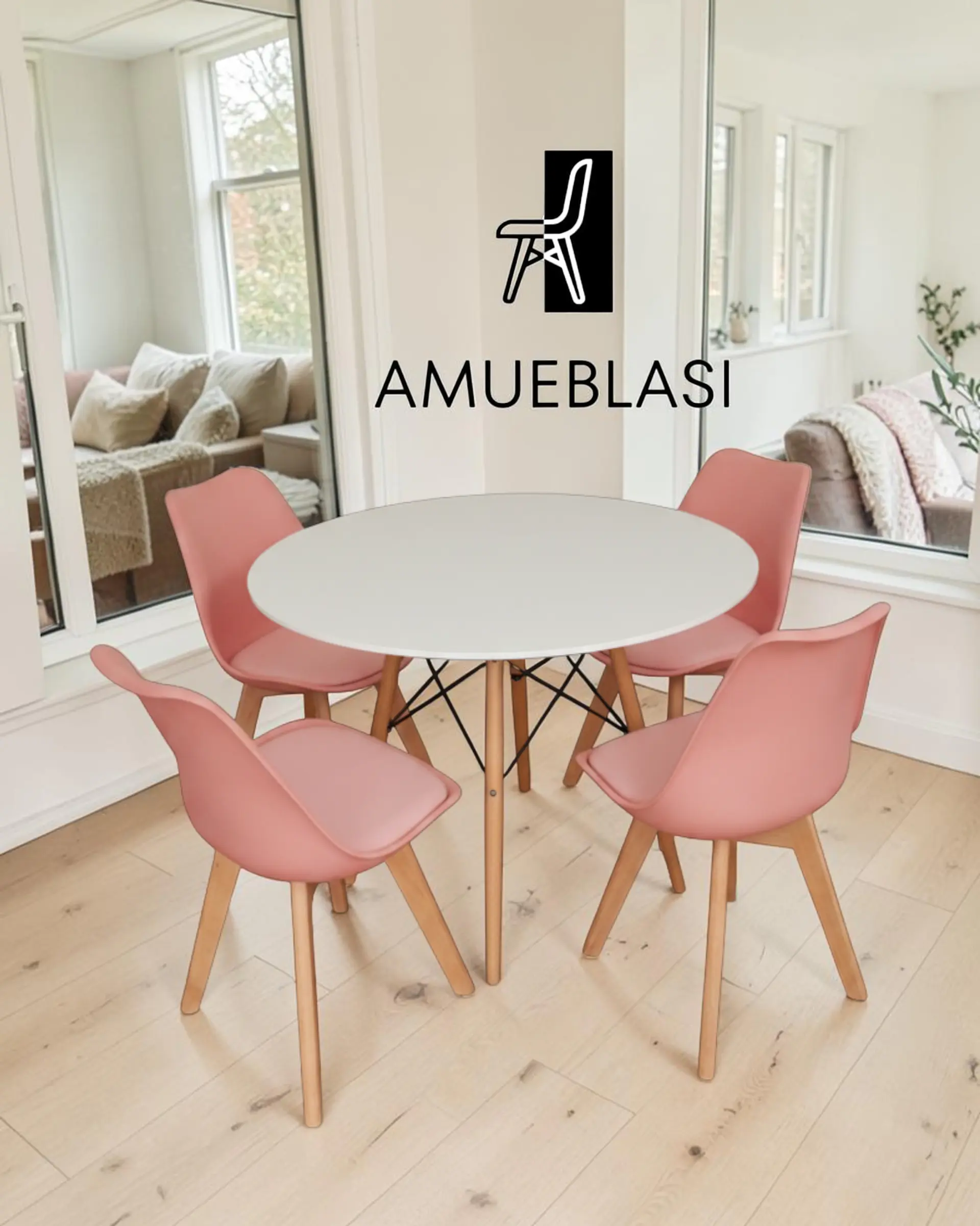 Comedor Redondo Melamina Eames con Sillas Tulip 25