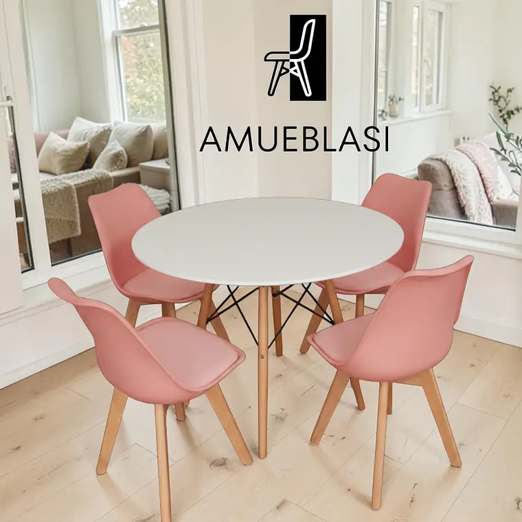 Comedor Redondo Melamina 4 Sillas Tulip – Mesa Eames 25