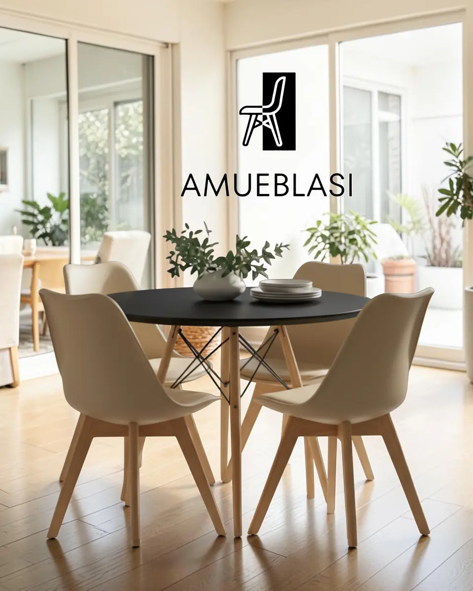 Comedor Redondo Melamina Eames con Sillas Tulip 26