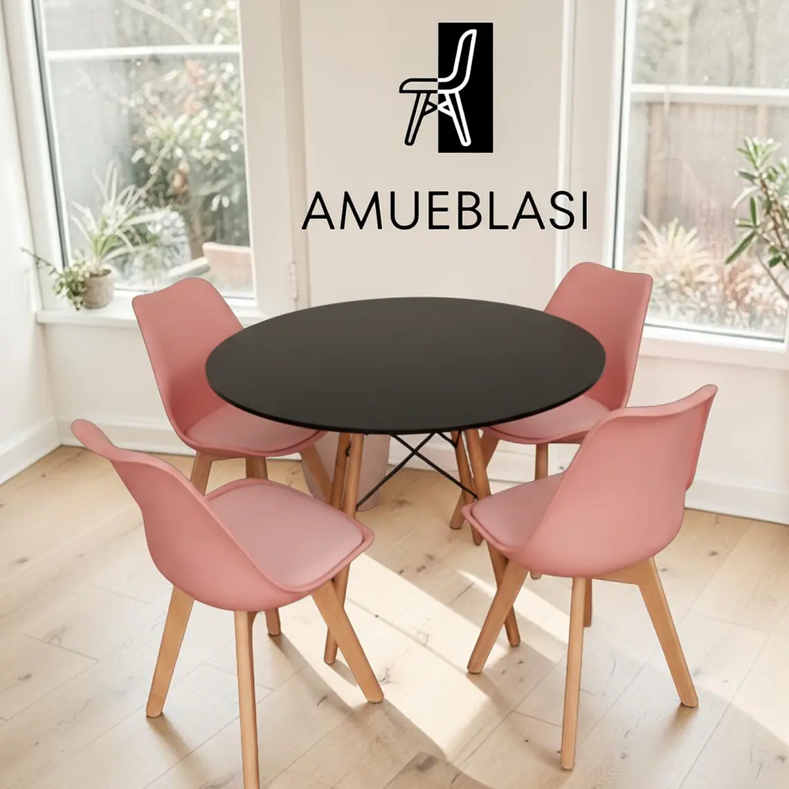 Comedor Redondo Melamina 4 Sillas Tulip – Mesa Eames 27