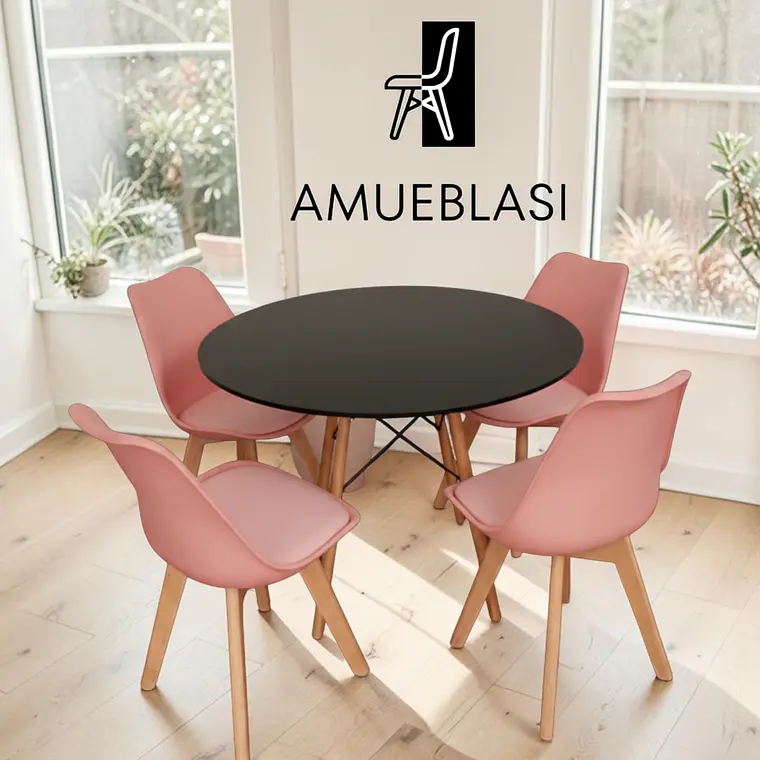 Comedor Redondo Melamina 4 Sillas Tulip – Mesa Eames 27