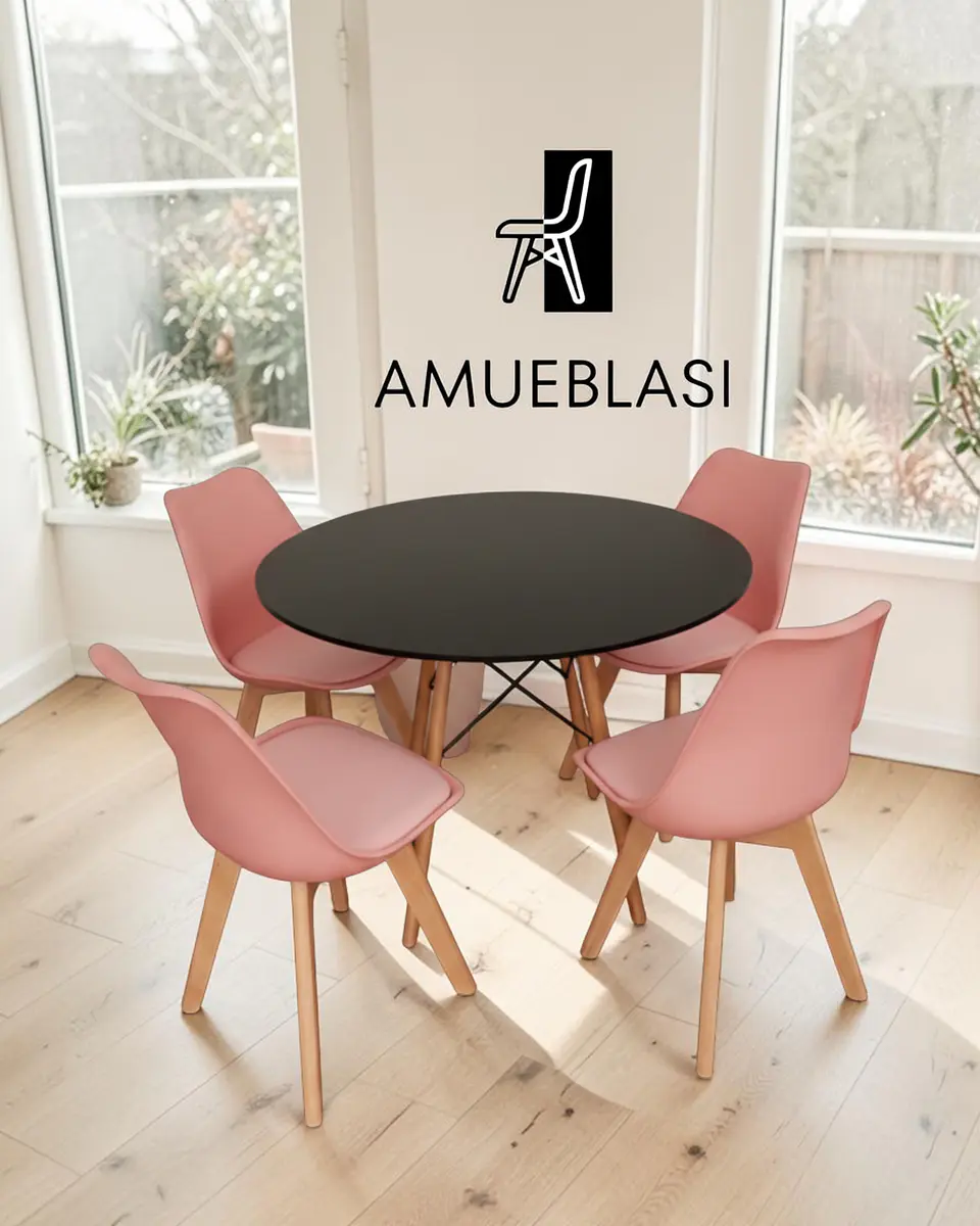 Comedor Redondo Melamina Eames con Sillas Tulip 27