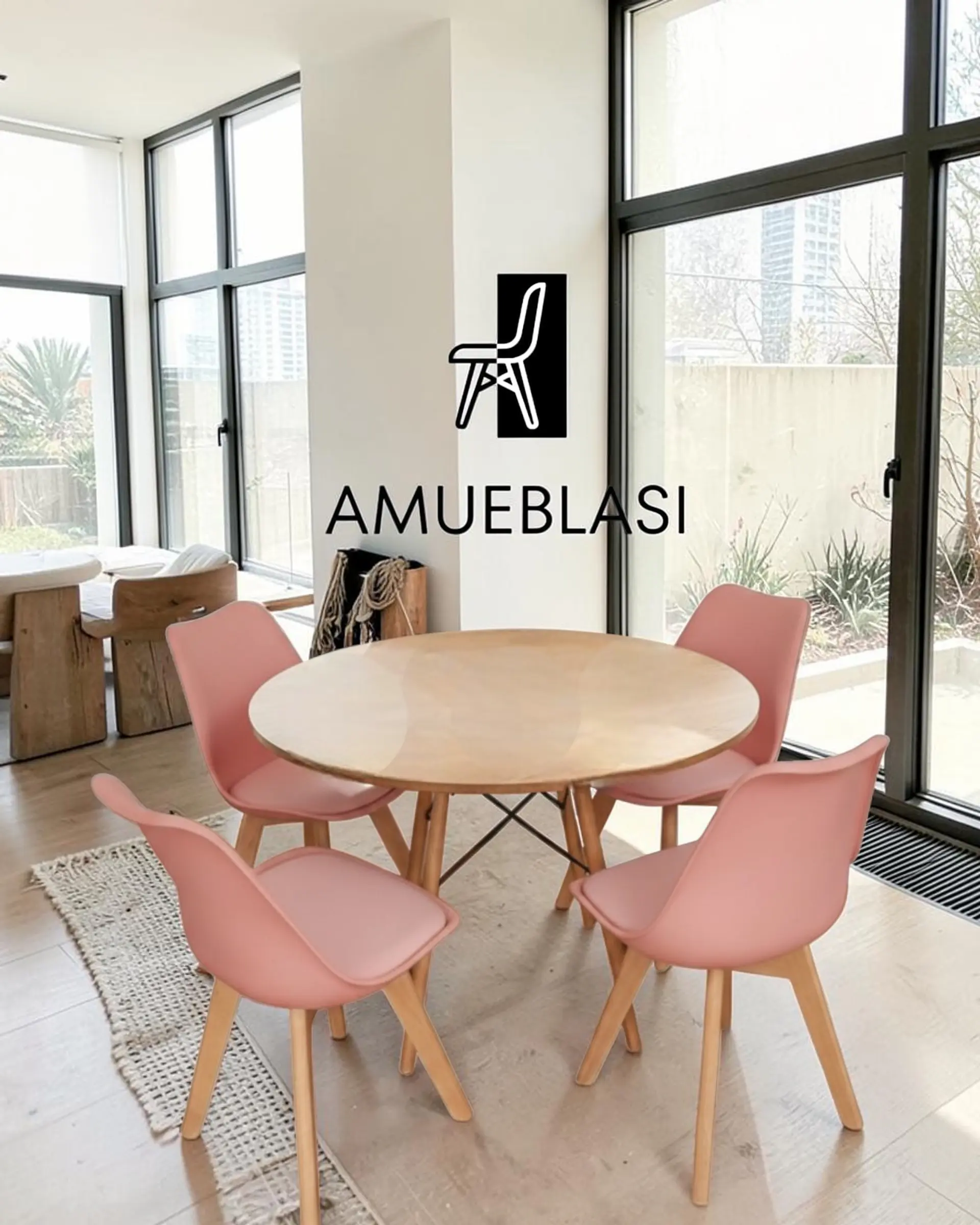 Comedor Redondo Melamina Eames con Sillas Tulip 28