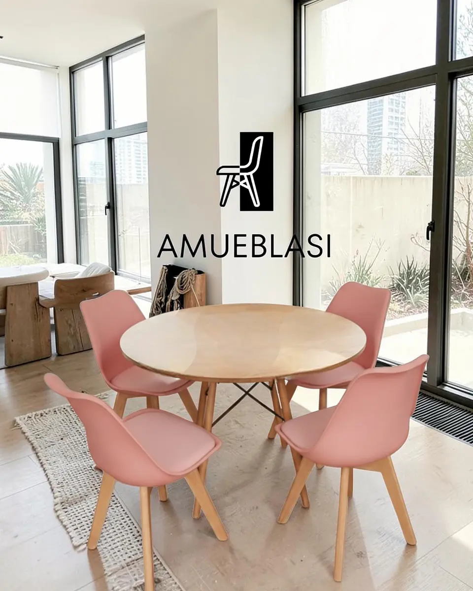 Comedor Redondo Melamina Eames con Sillas Tulip 28