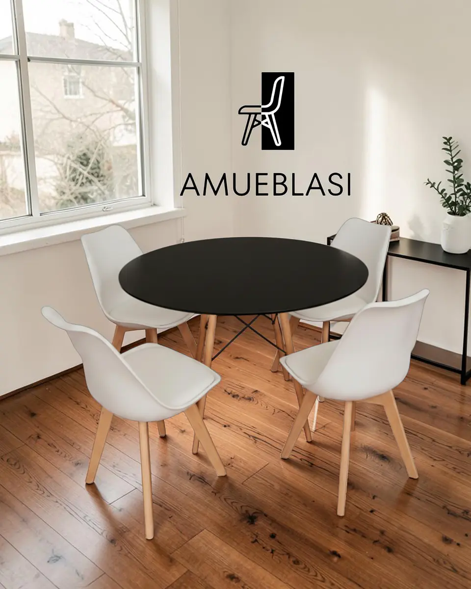 Comedor Redondo Melamina Eames con Sillas Tulip 29